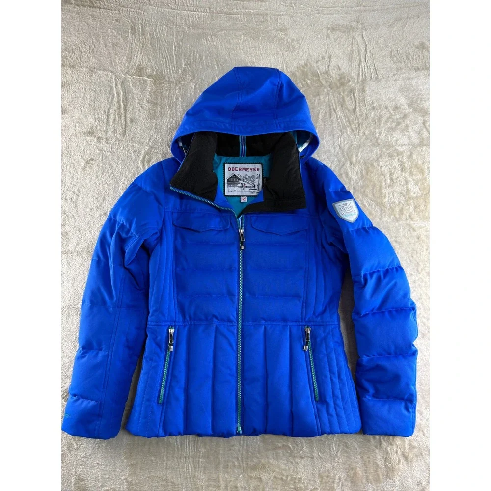 Obermeyer Womens Blue Down Insulated Ski Jacket Hooded Winter Coat Size 6 - Picture 1 of 17